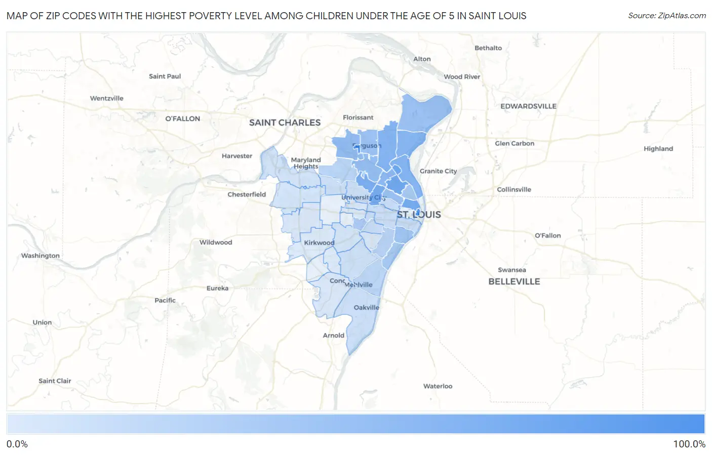 Zip Codes with the Highest Poverty Level Among Children Under the Age of 5 in Saint Louis Map