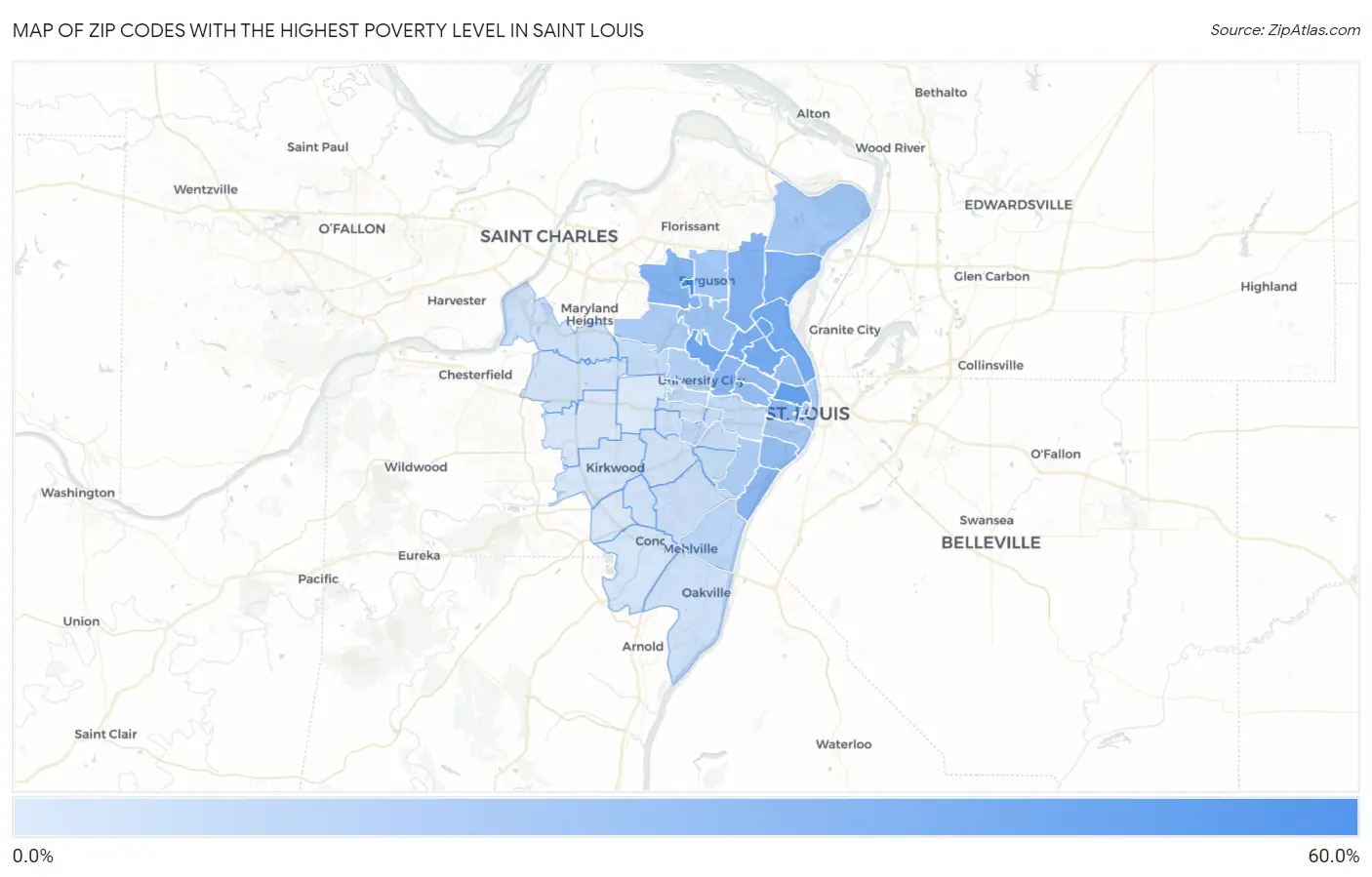 Zip Codes with the Highest Poverty Level in Saint Louis Map
