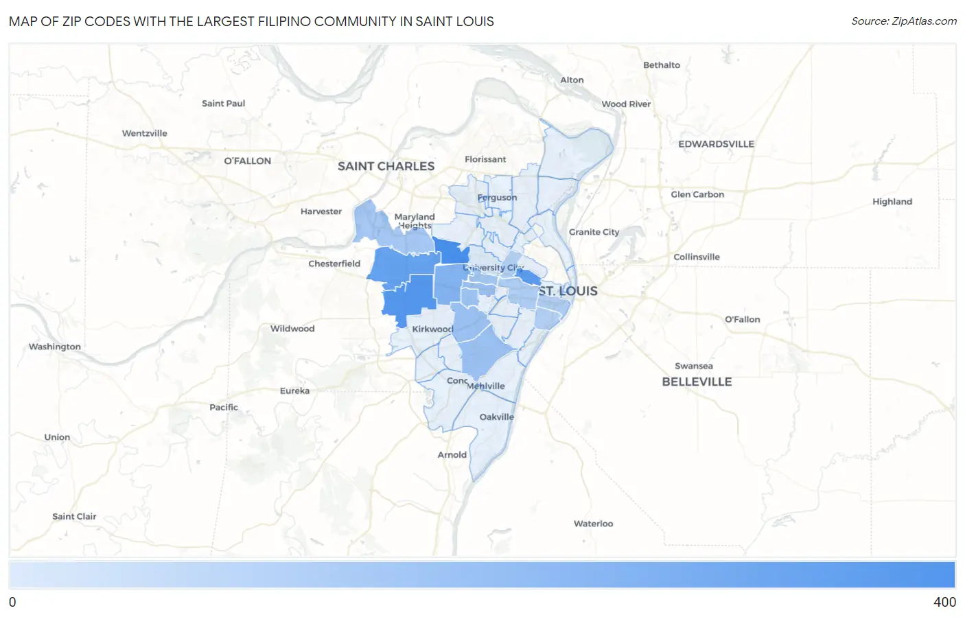 Zip Codes with the Largest Filipino Community in Saint Louis Map