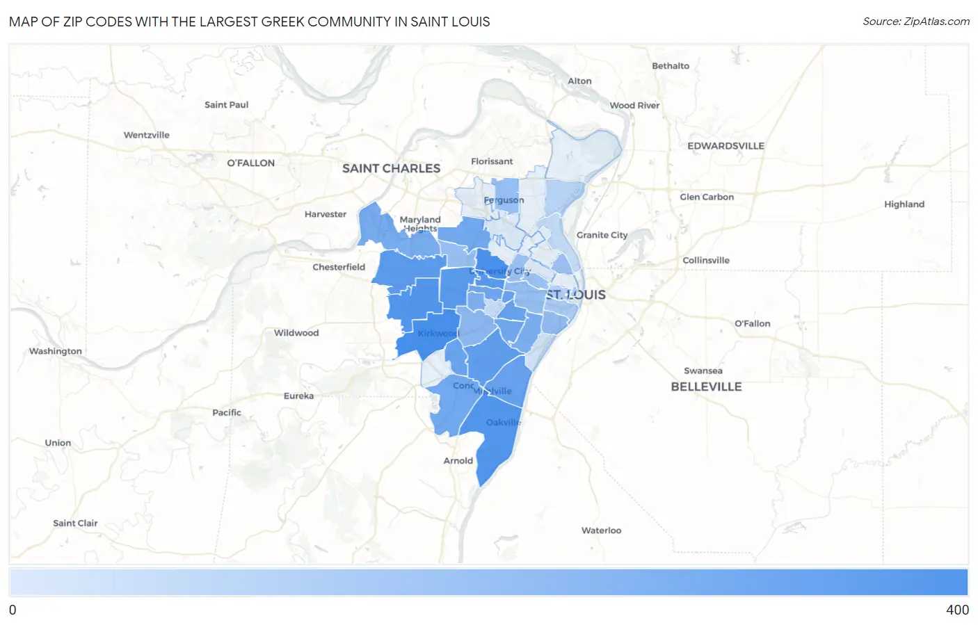 Zip Codes with the Largest Greek Community in Saint Louis Map