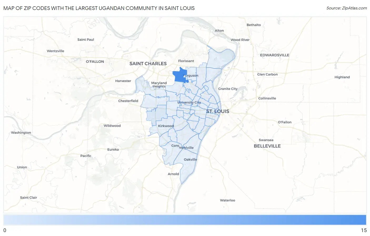 Zip Codes with the Largest Ugandan Community in Saint Louis Map