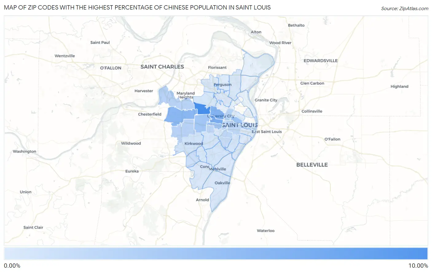 Zip Codes with the Highest Percentage of Chinese Population in Saint Louis Map