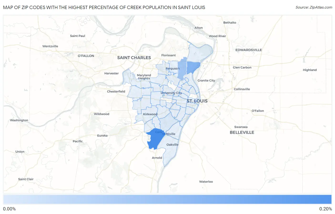 Zip Codes with the Highest Percentage of Creek Population in Saint Louis Map