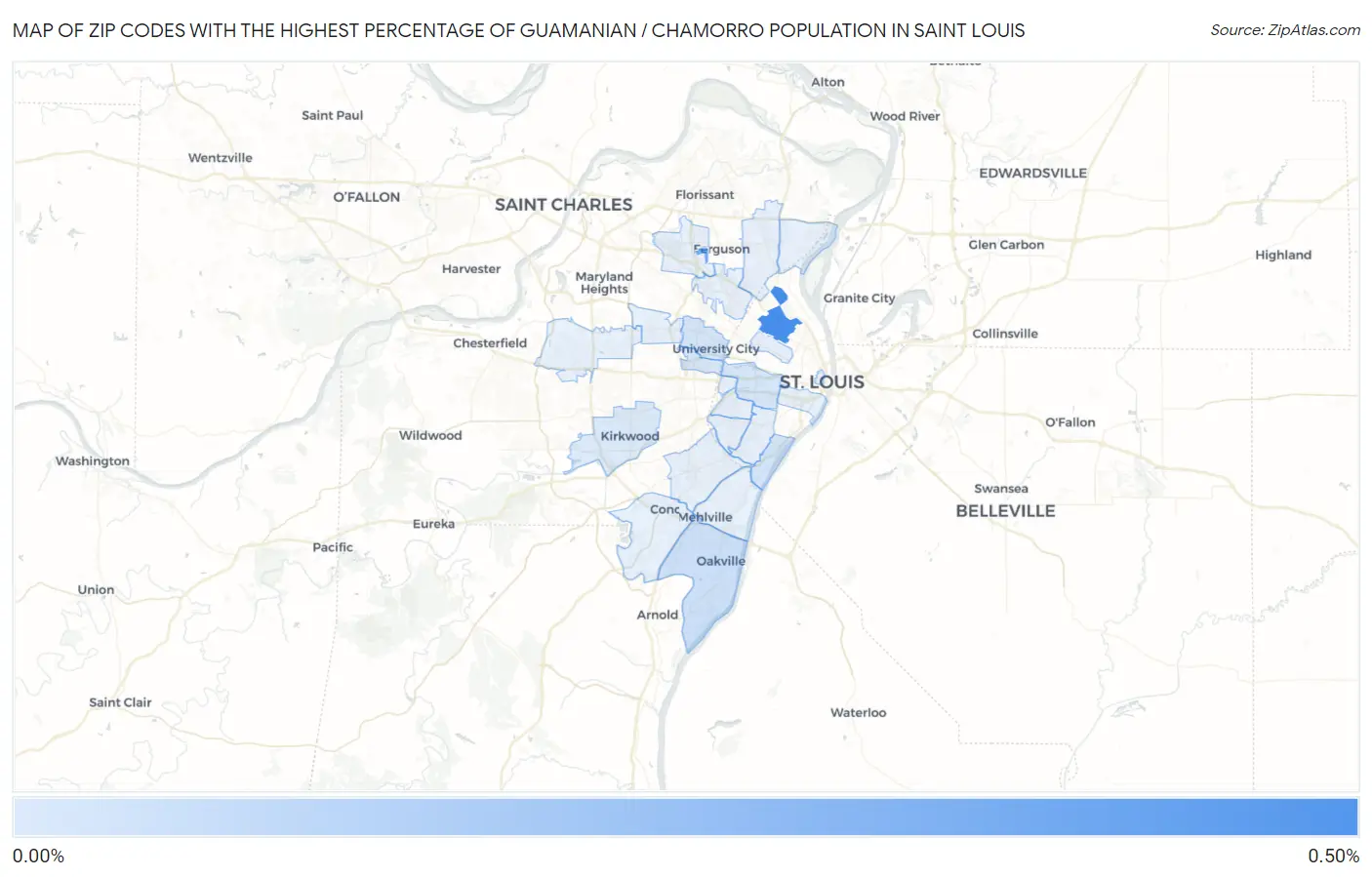 Zip Codes with the Highest Percentage of Guamanian / Chamorro Population in Saint Louis Map