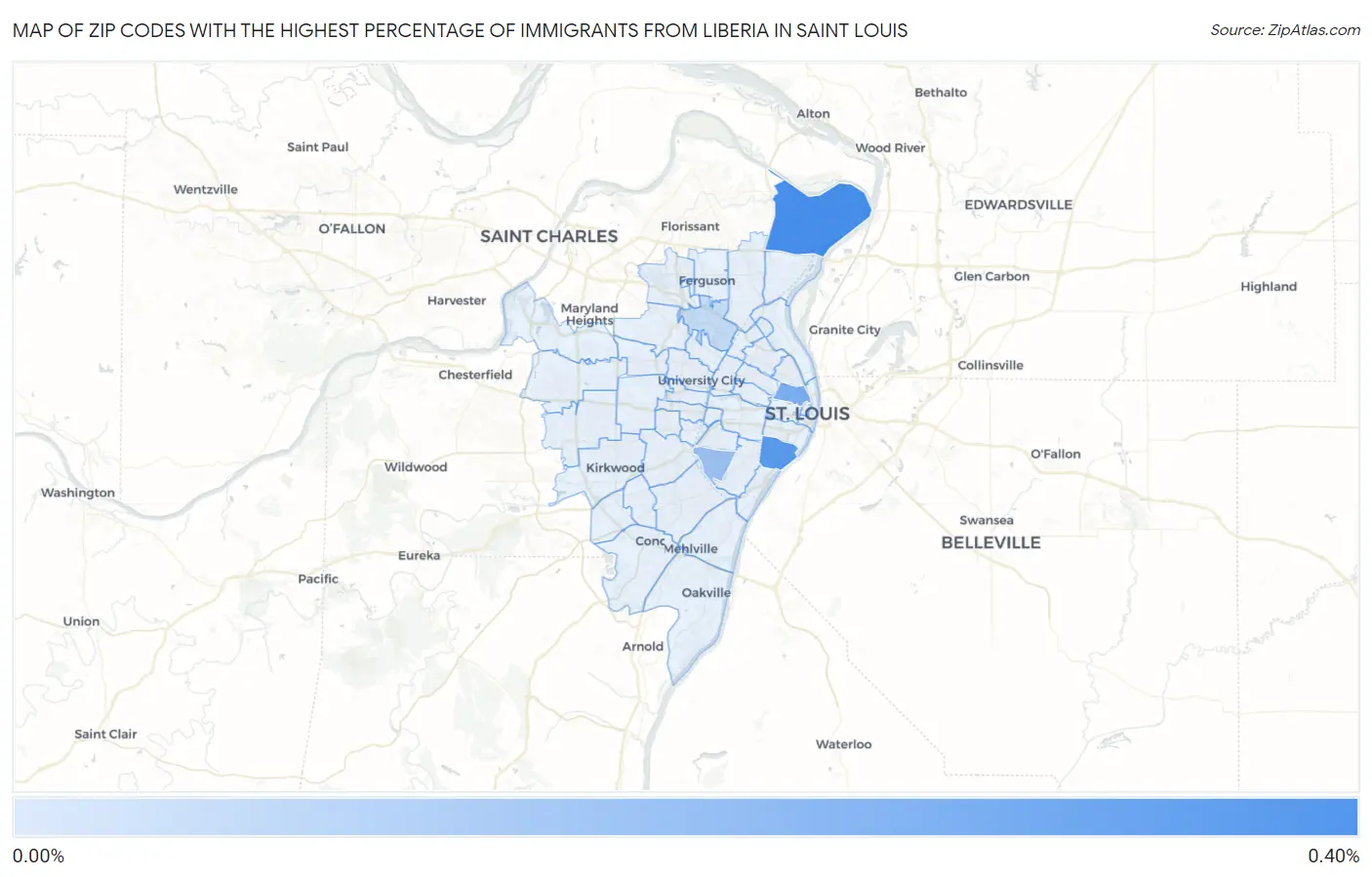 Zip Codes with the Highest Percentage of Immigrants from Liberia in Saint Louis Map