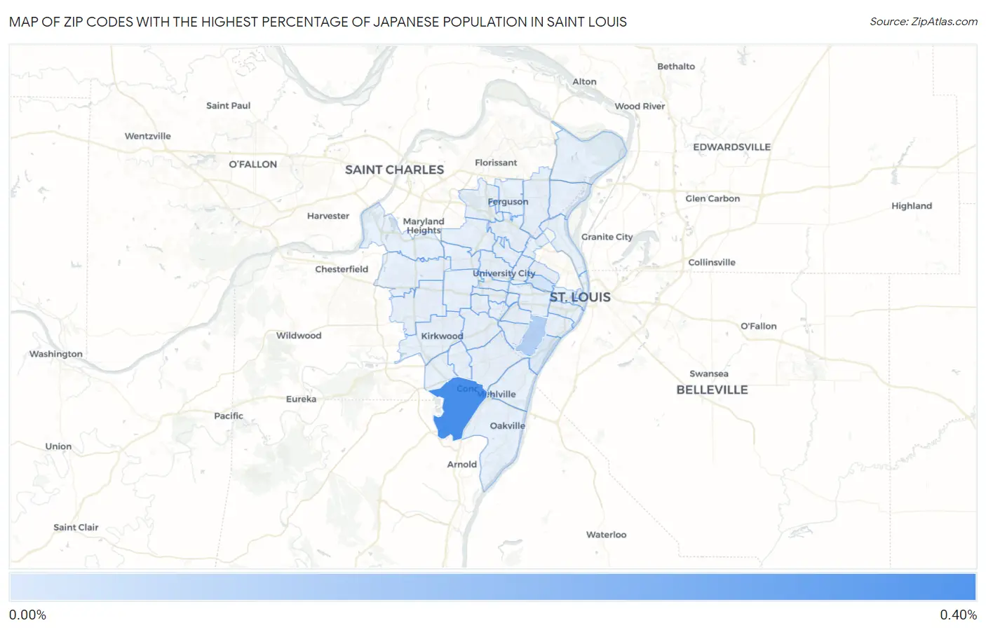 Zip Codes with the Highest Percentage of Japanese Population in Saint Louis Map
