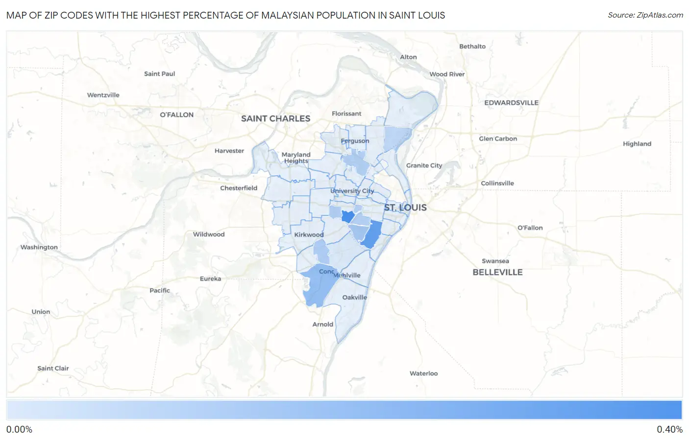 Zip Codes with the Highest Percentage of Malaysian Population in Saint Louis Map