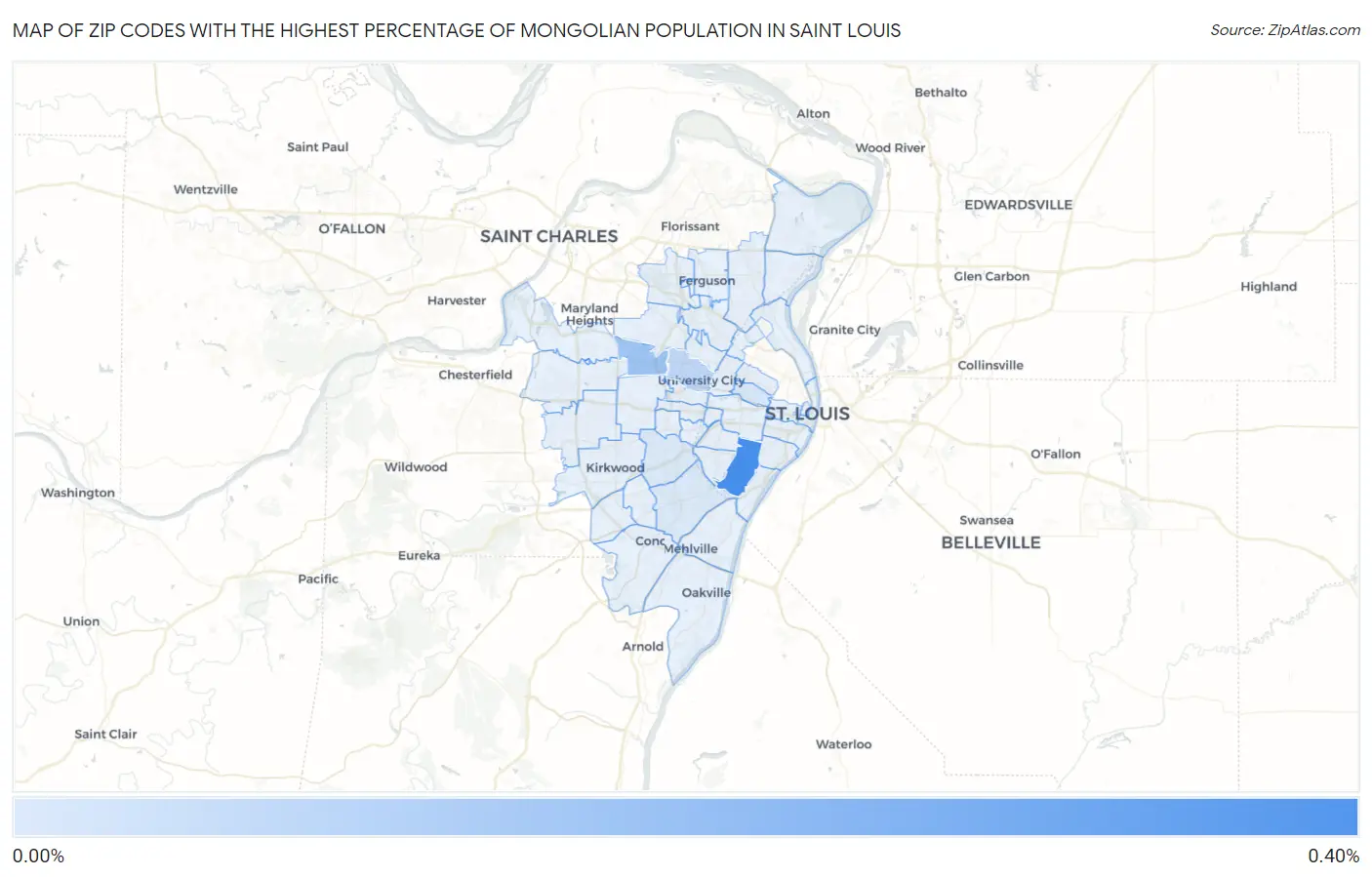 Zip Codes with the Highest Percentage of Mongolian Population in Saint Louis Map