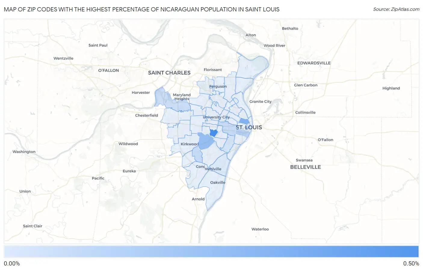 Zip Codes with the Highest Percentage of Nicaraguan Population in Saint Louis Map