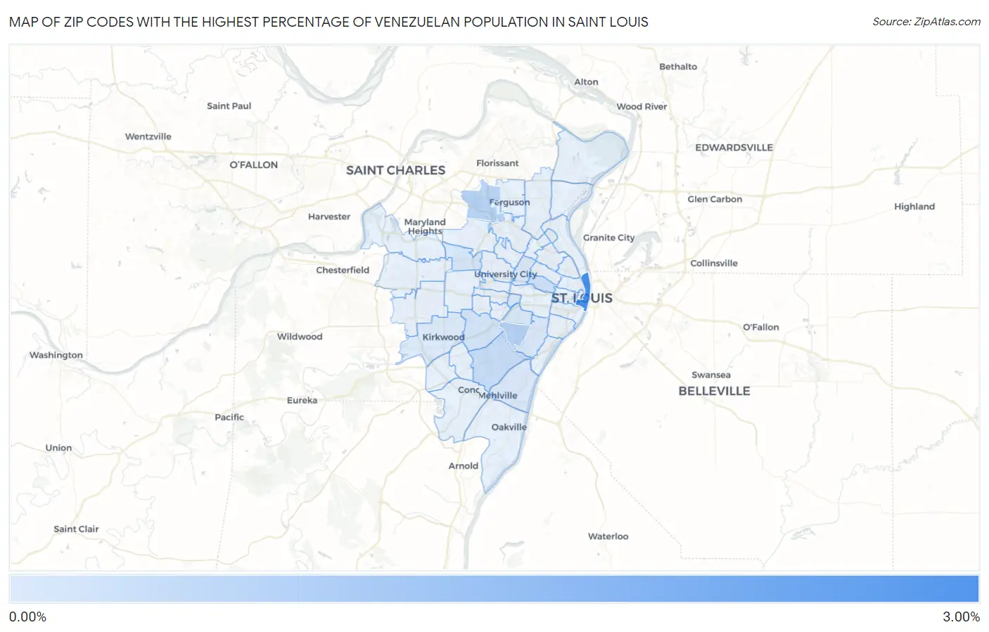 Zip Codes with the Highest Percentage of Venezuelan Population in Saint Louis Map