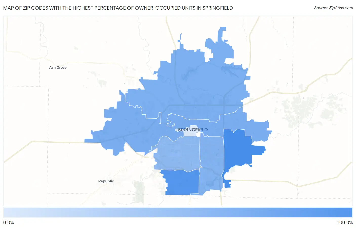 Zip Codes with the Highest Percentage of Owner-Occupied Units in Springfield Map