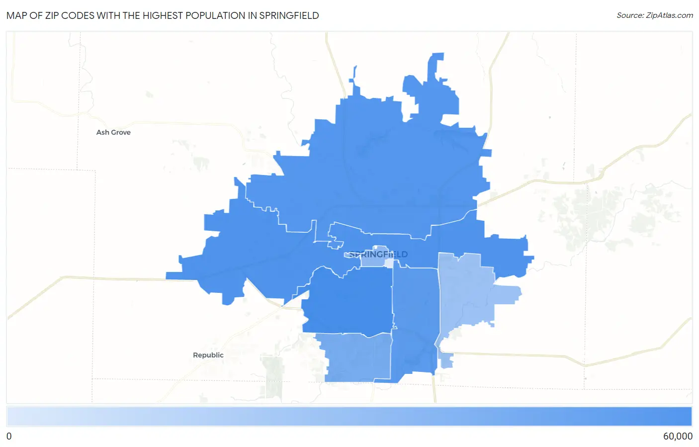 Zip Codes with the Highest Population in Springfield Map