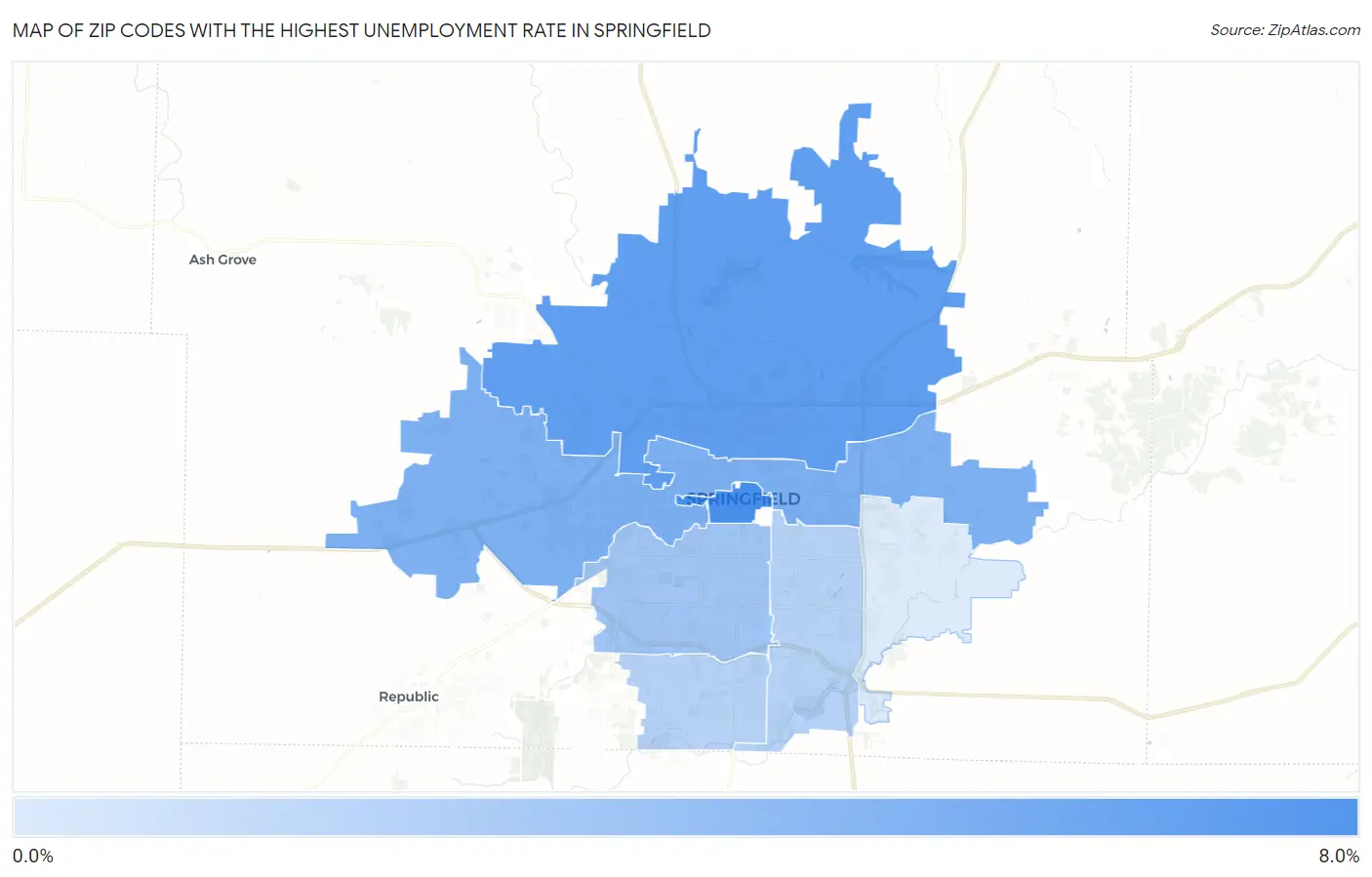 Zip Codes with the Highest Unemployment Rate in Springfield Map