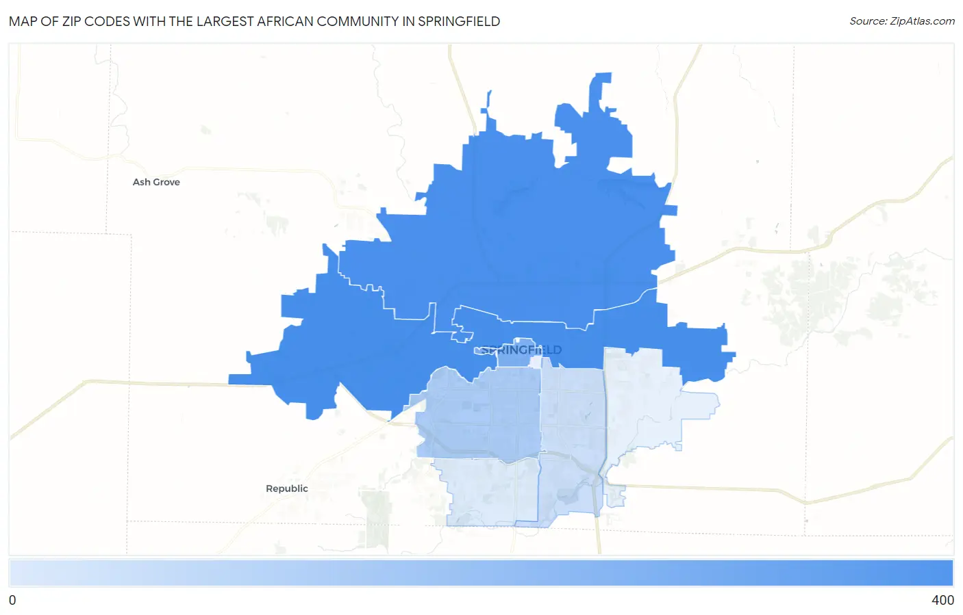 Zip Codes with the Largest African Community in Springfield Map