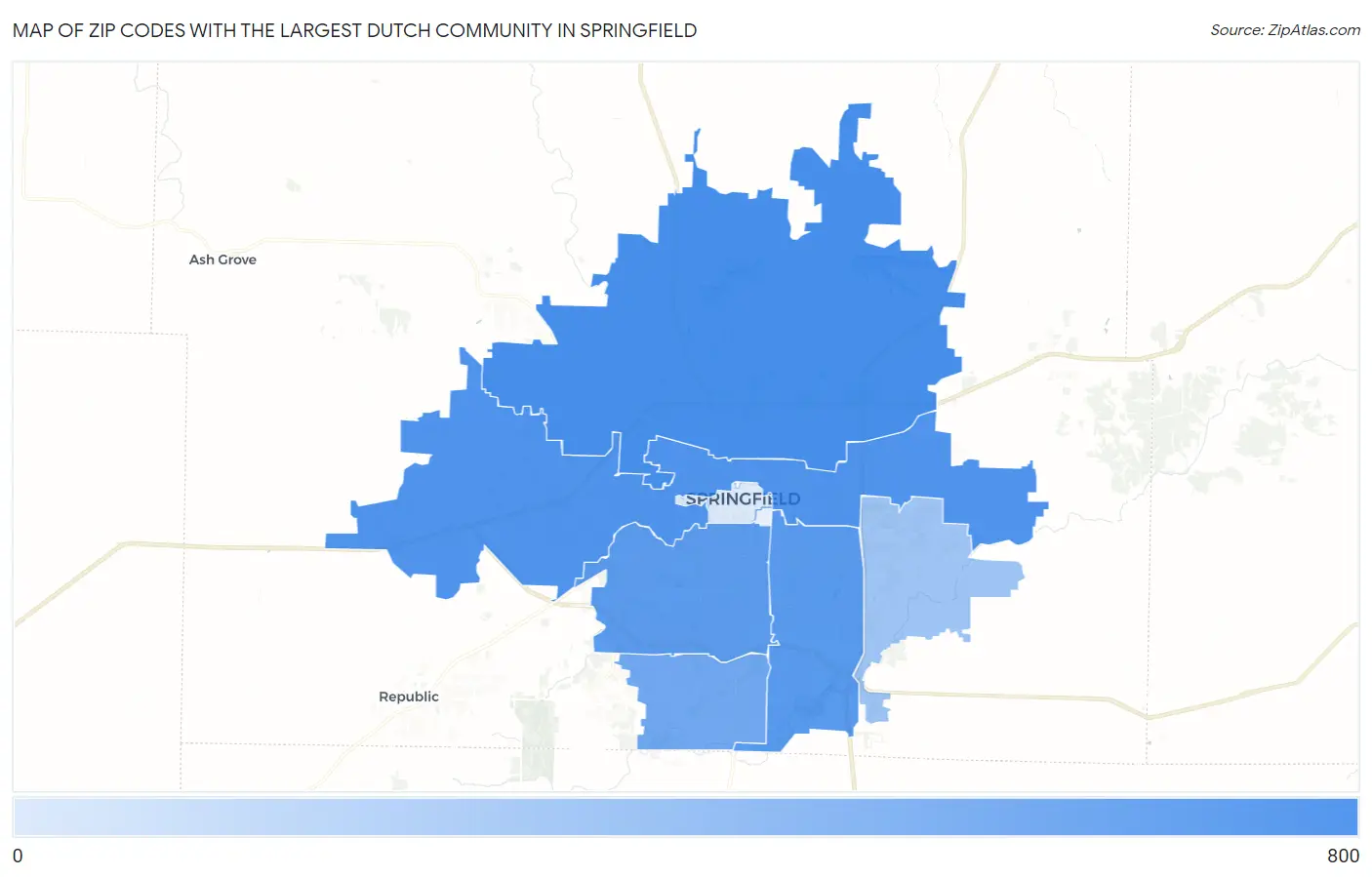 Zip Codes with the Largest Dutch Community in Springfield Map