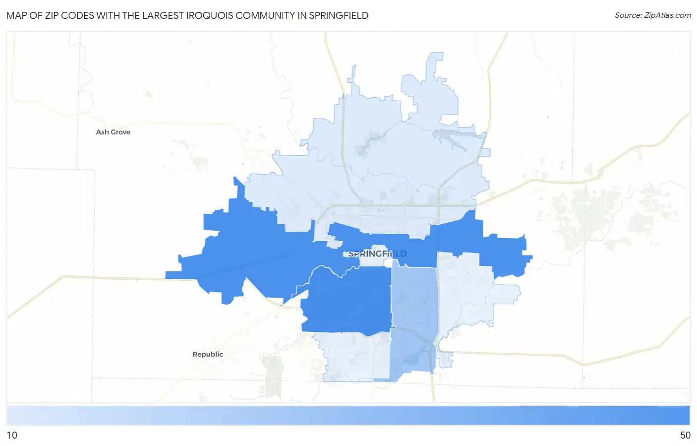 Zip Codes with the Largest Iroquois Community in Springfield Map