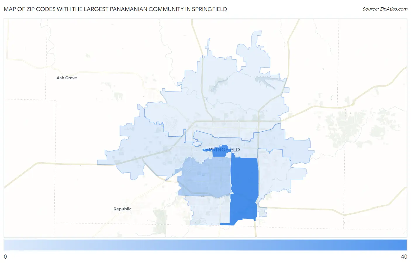 Zip Codes with the Largest Panamanian Community in Springfield Map