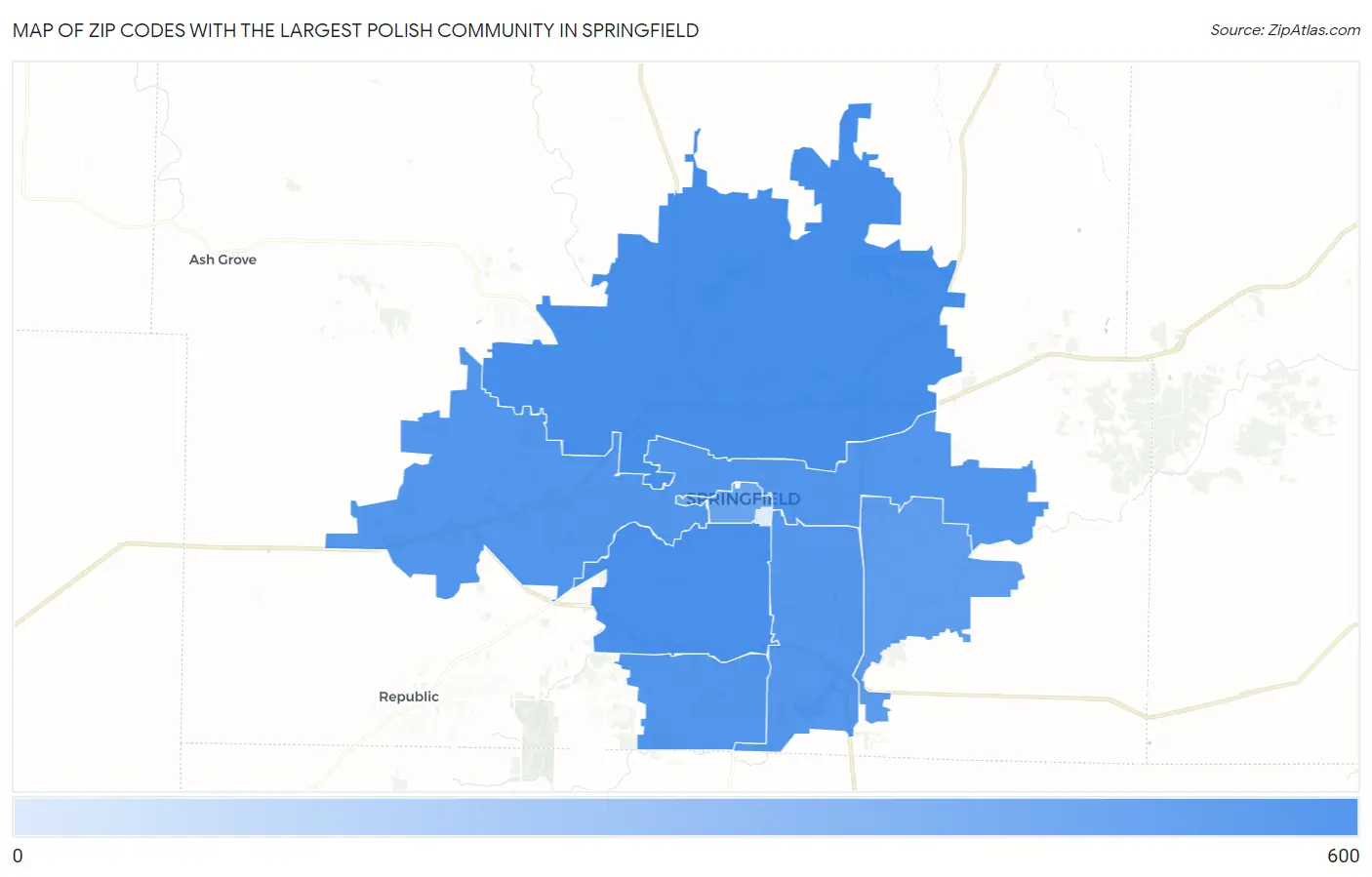 Zip Codes with the Largest Polish Community in Springfield Map