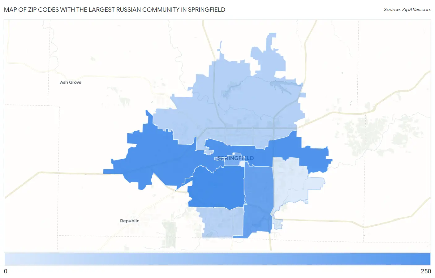 Zip Codes with the Largest Russian Community in Springfield Map