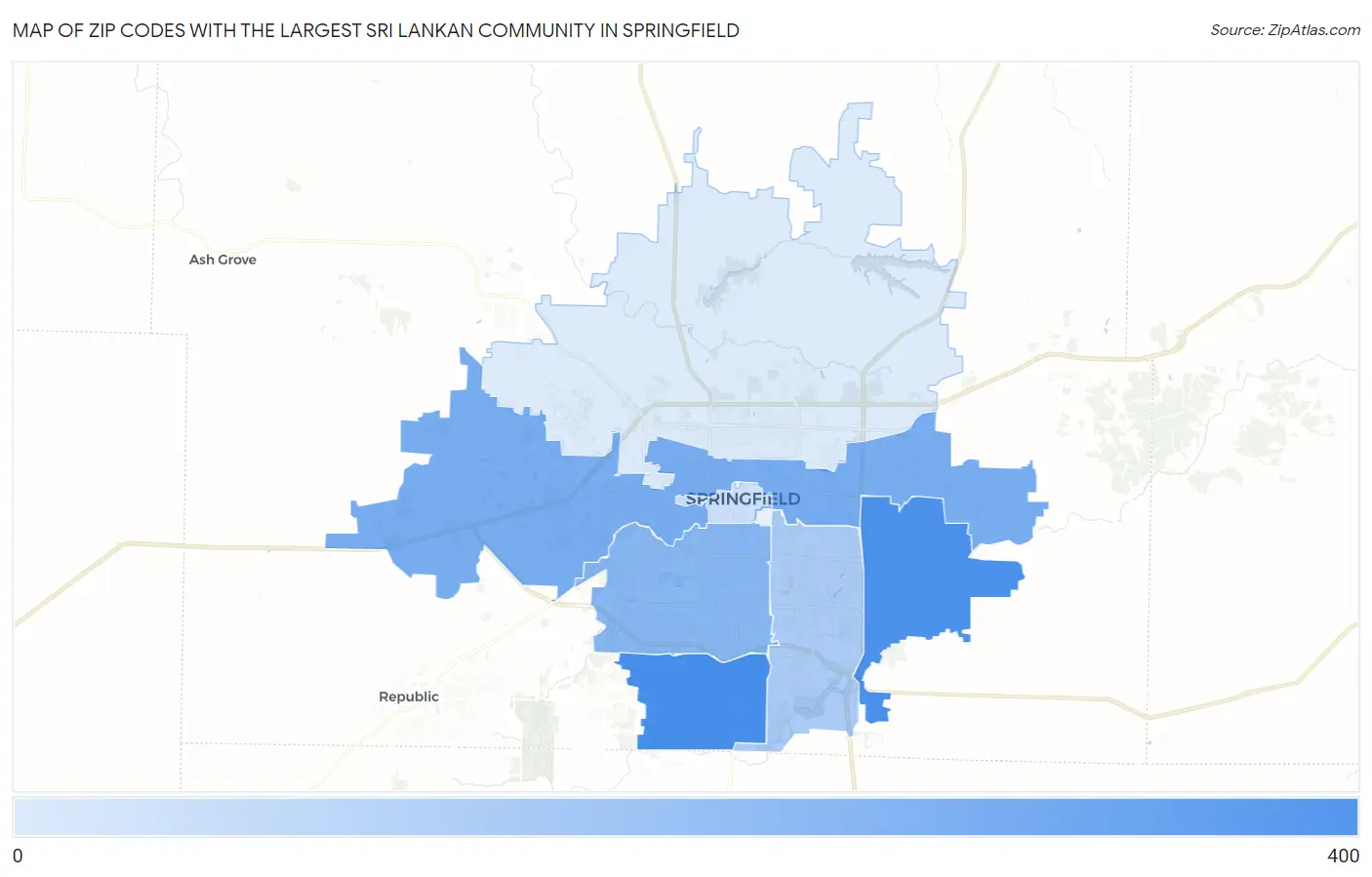 Zip Codes with the Largest Sri Lankan Community in Springfield Map