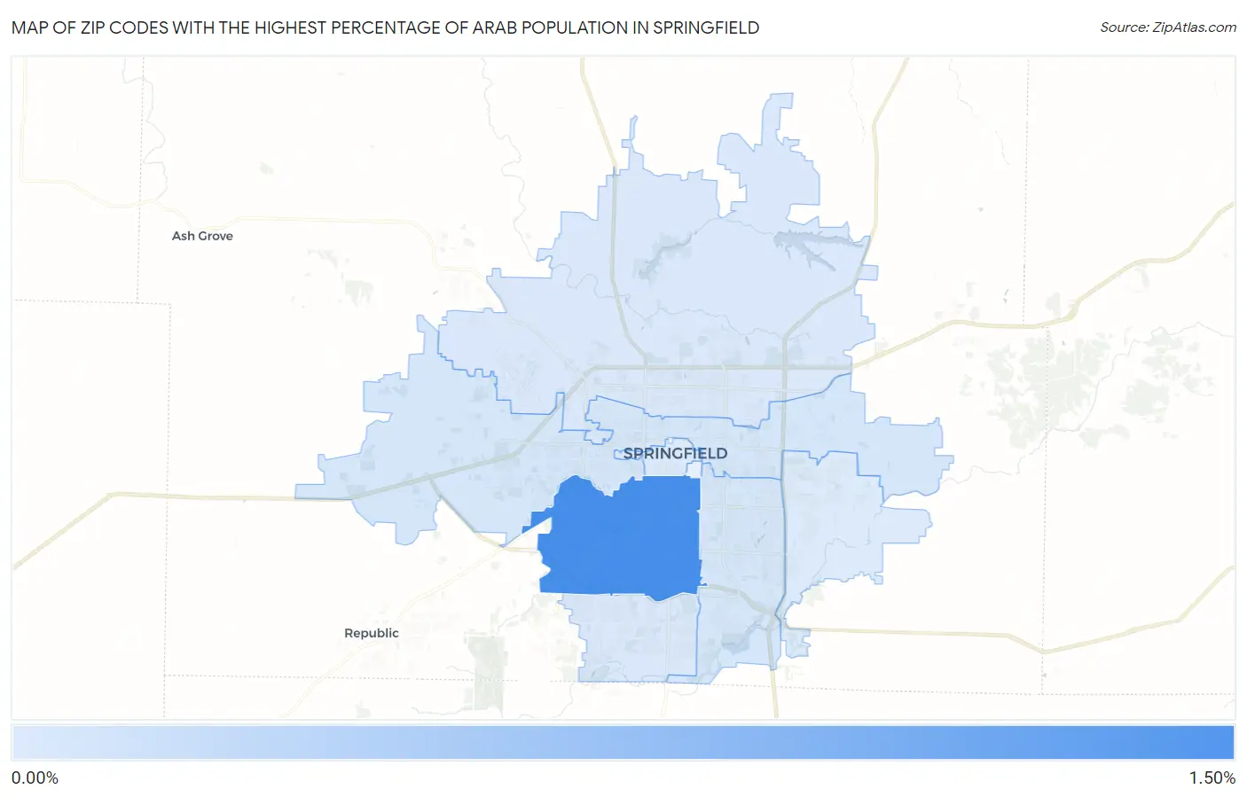 Zip Codes with the Highest Percentage of Arab Population in Springfield Map