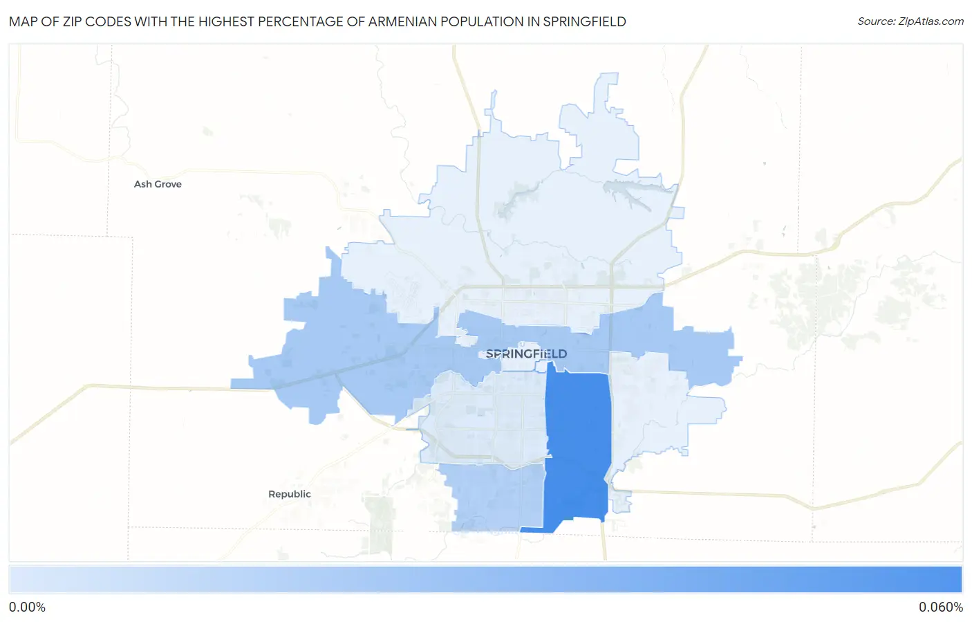 Zip Codes with the Highest Percentage of Armenian Population in Springfield Map
