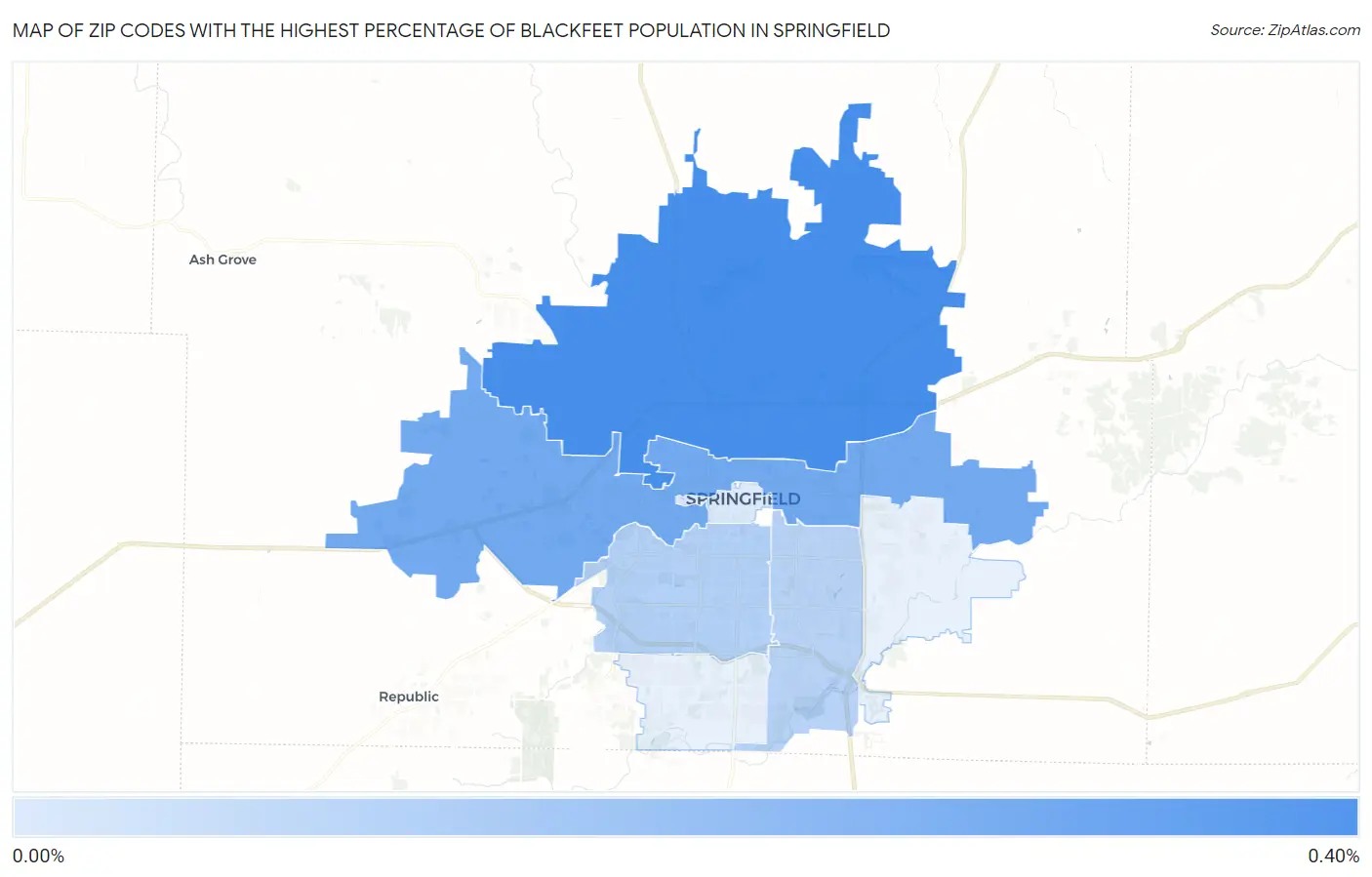 Zip Codes with the Highest Percentage of Blackfeet Population in Springfield Map