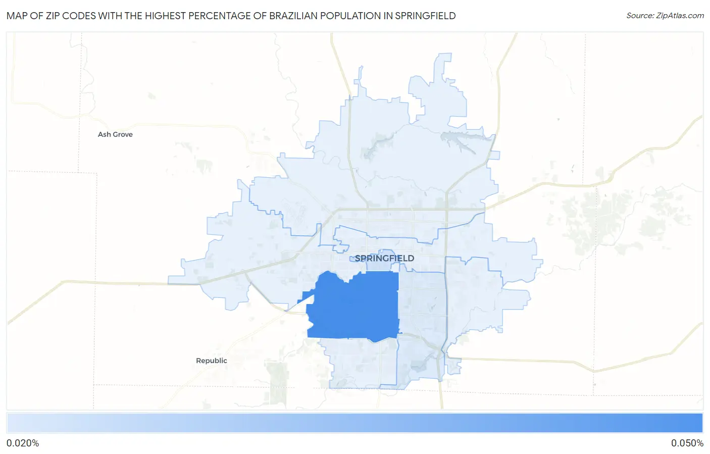 Zip Codes with the Highest Percentage of Brazilian Population in Springfield Map