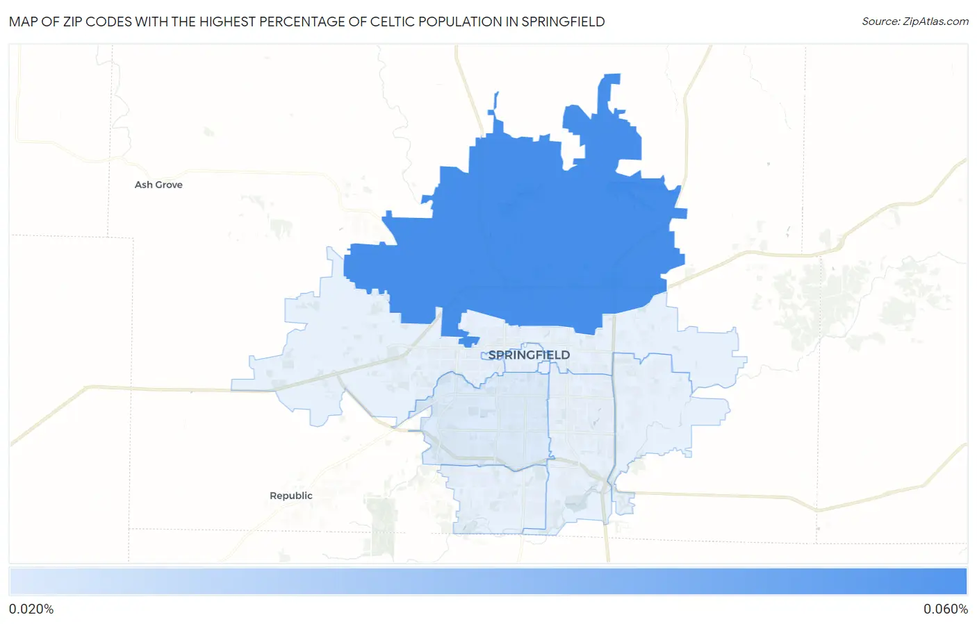 Zip Codes with the Highest Percentage of Celtic Population in Springfield Map