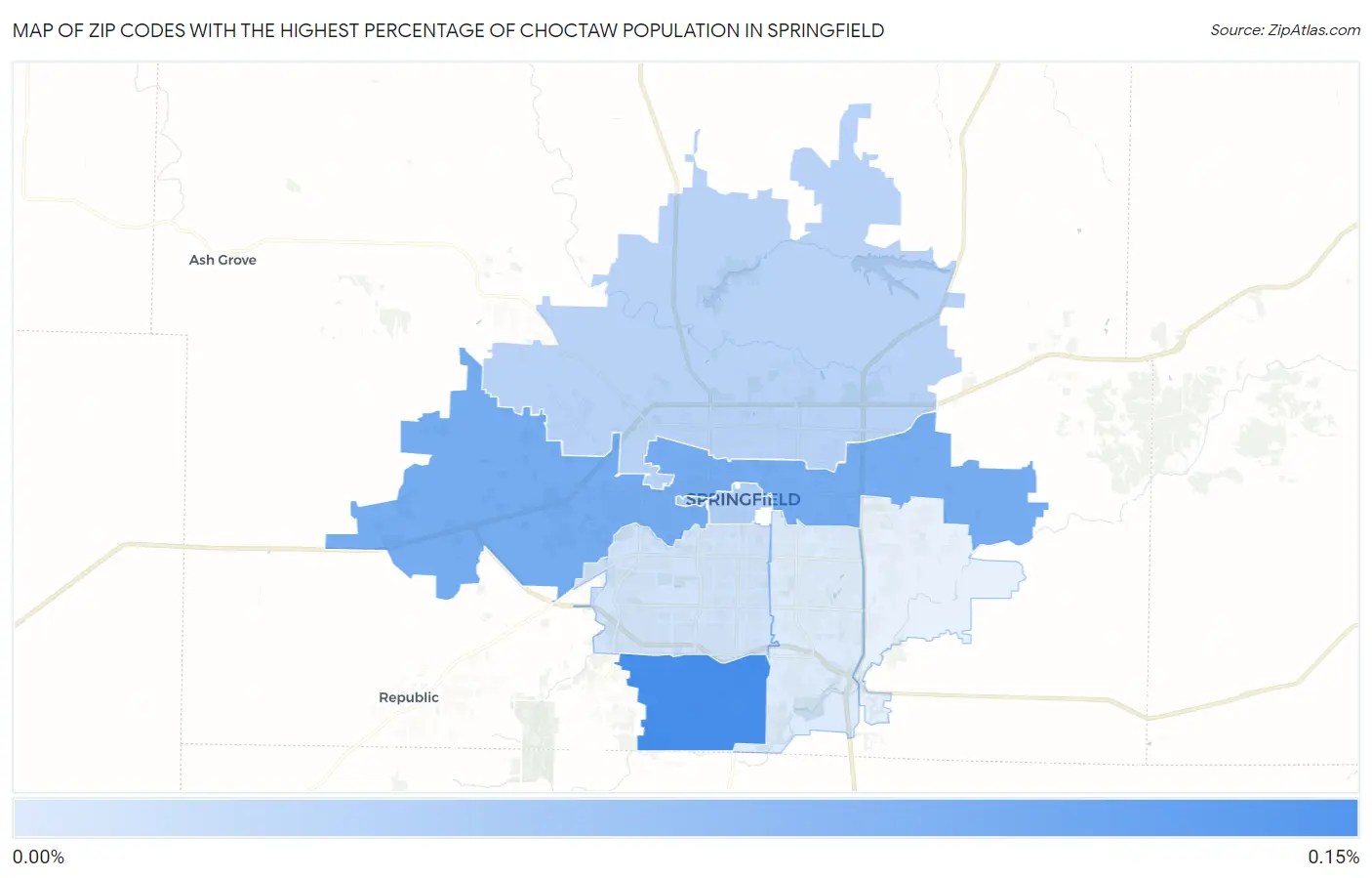 Zip Codes with the Highest Percentage of Choctaw Population in Springfield Map