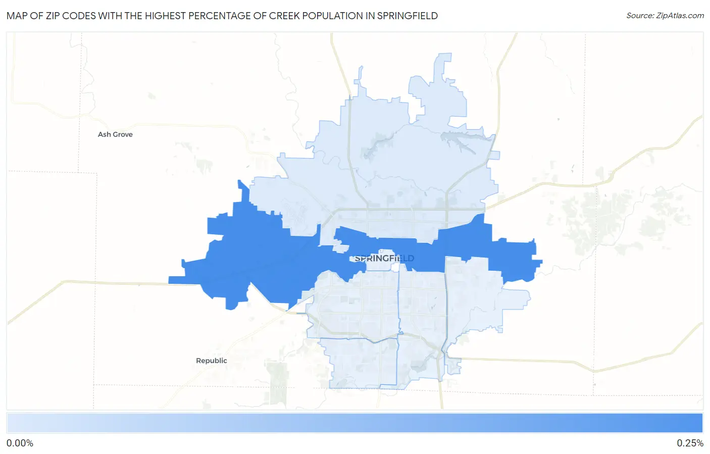 Zip Codes with the Highest Percentage of Creek Population in Springfield Map
