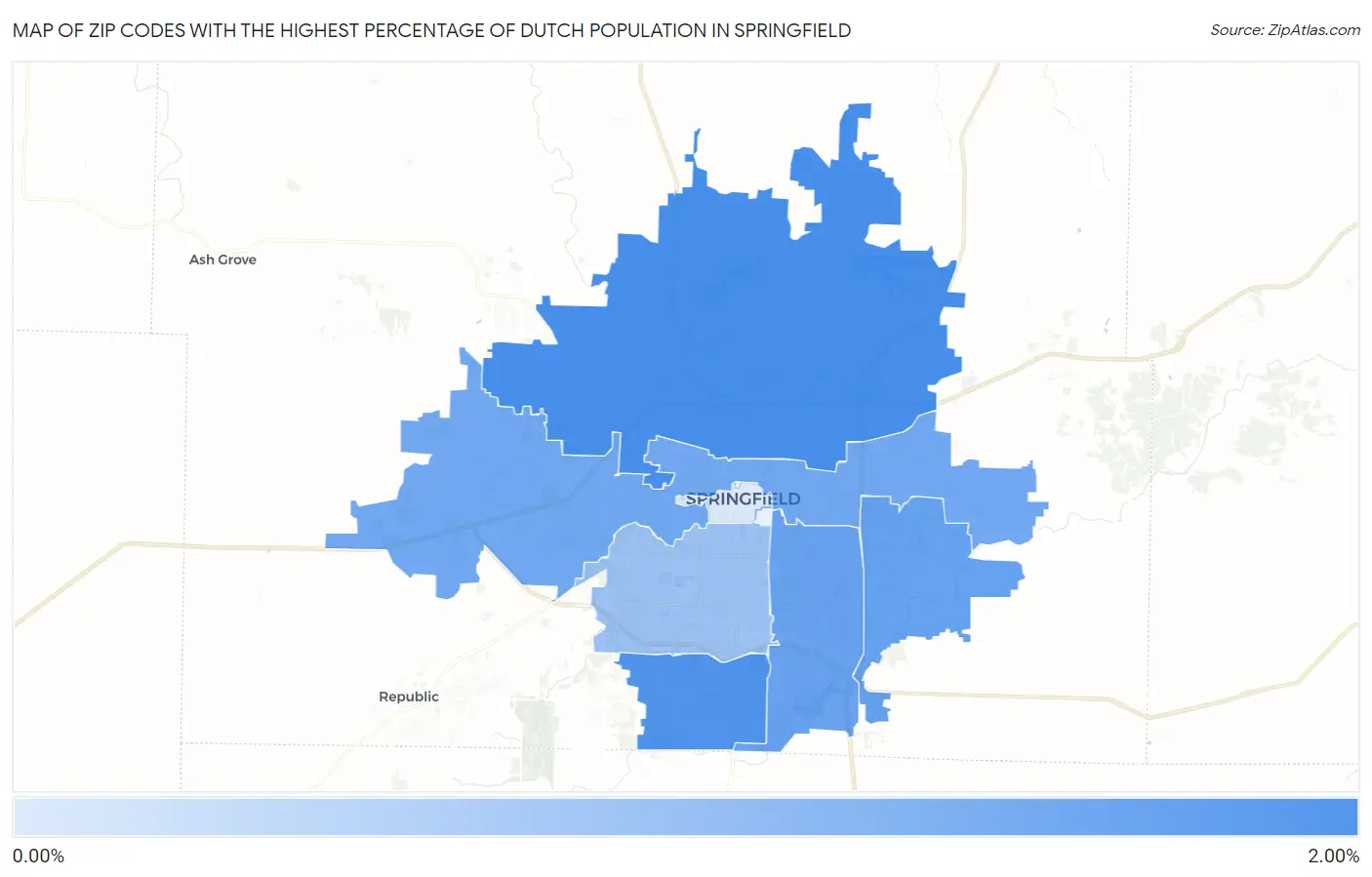 Zip Codes with the Highest Percentage of Dutch Population in Springfield Map