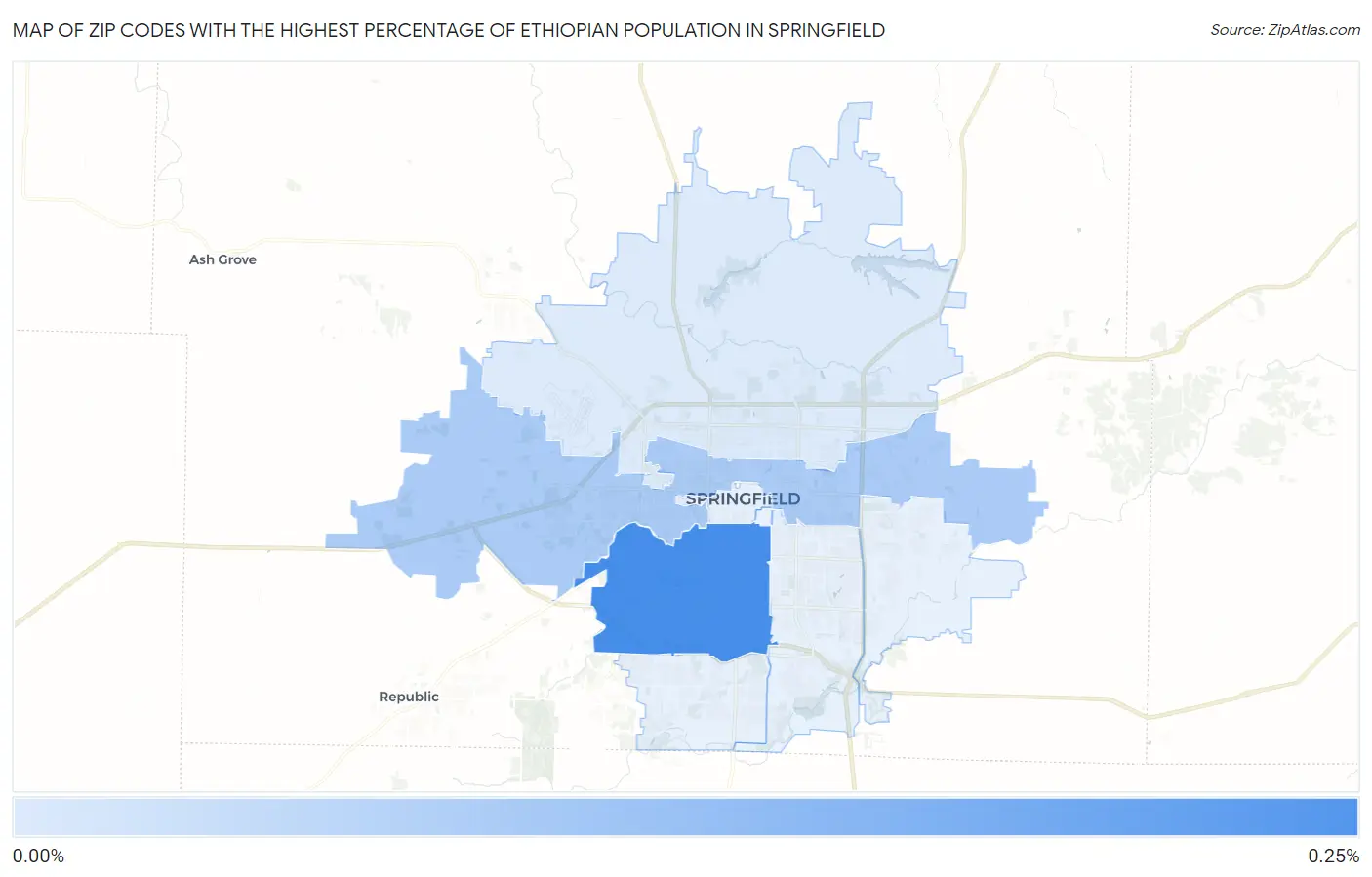 Zip Codes with the Highest Percentage of Ethiopian Population in Springfield Map