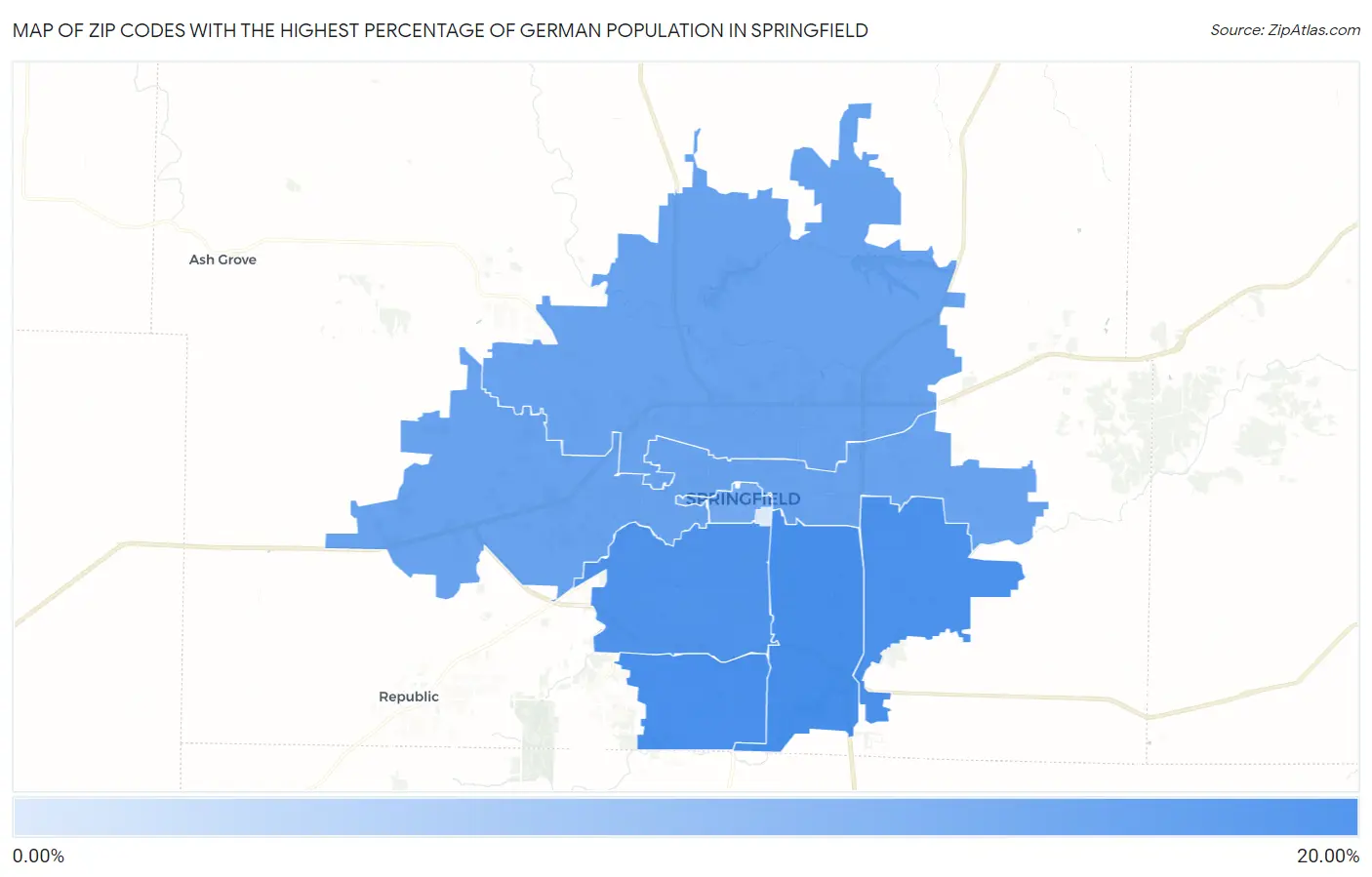 Zip Codes with the Highest Percentage of German Population in Springfield Map