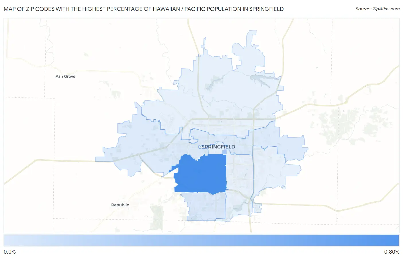 Zip Codes with the Highest Percentage of Hawaiian / Pacific Population in Springfield Map