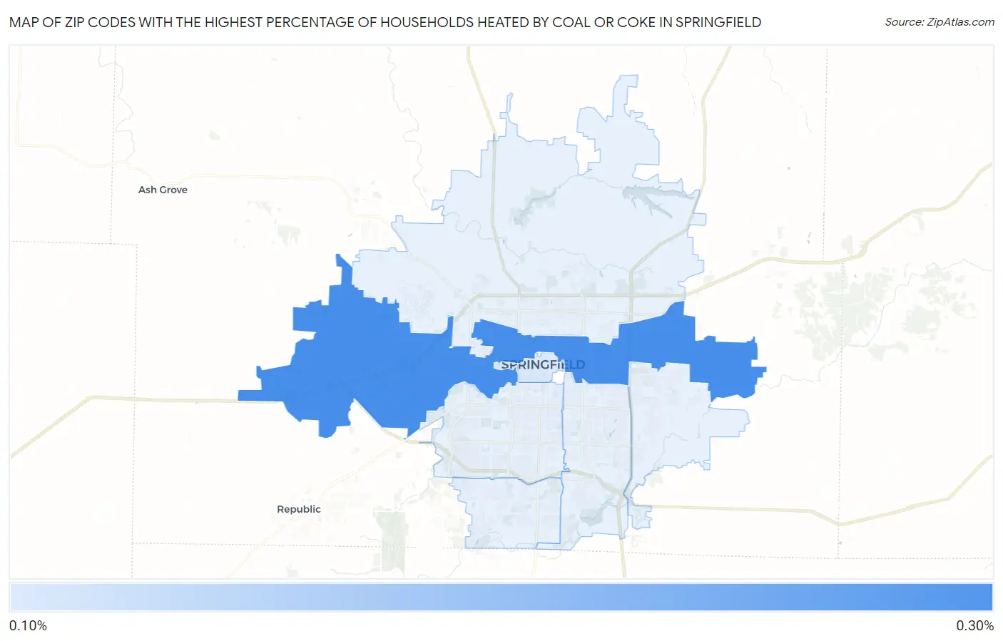 Zip Codes with the Highest Percentage of Households Heated by Coal or Coke in Springfield Map
