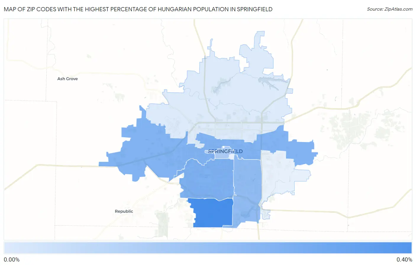 Zip Codes with the Highest Percentage of Hungarian Population in Springfield Map