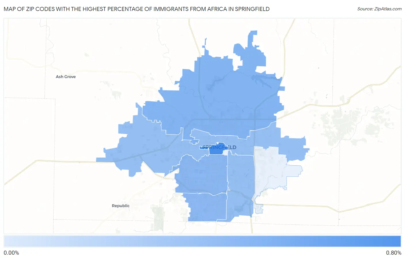 Zip Codes with the Highest Percentage of Immigrants from Africa in Springfield Map