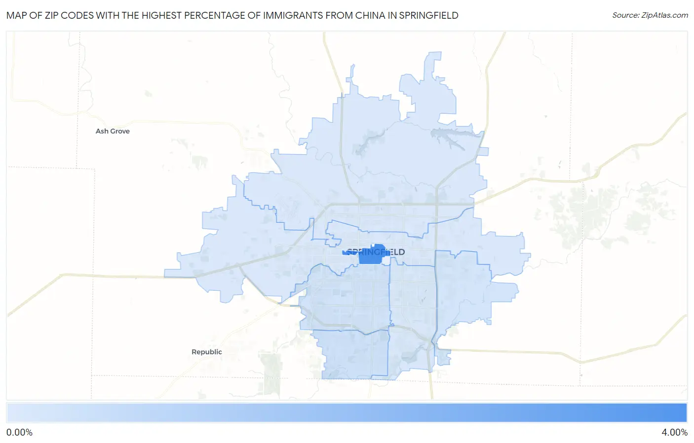 Zip Codes with the Highest Percentage of Immigrants from China in Springfield Map