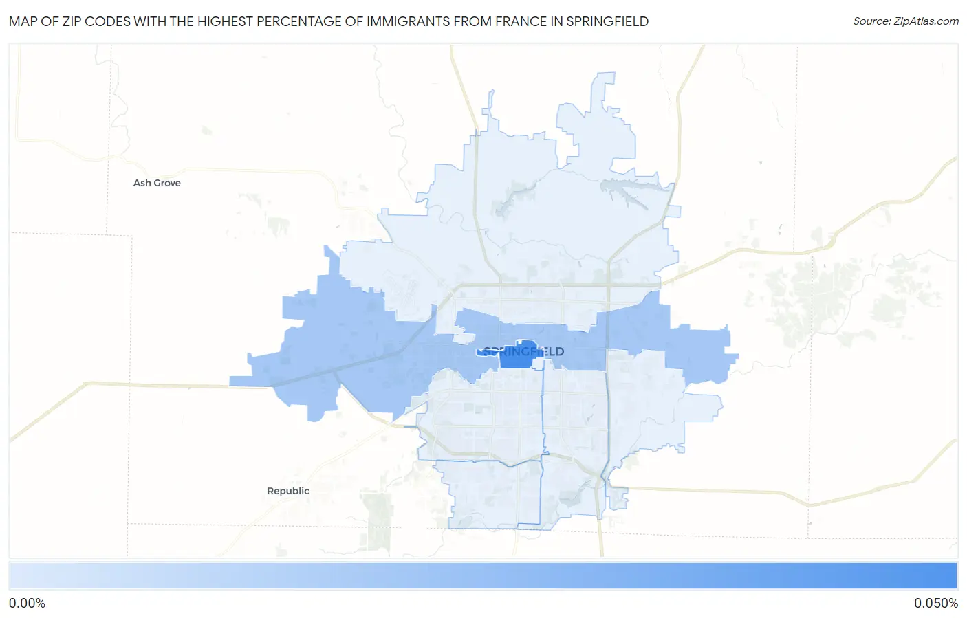 Zip Codes with the Highest Percentage of Immigrants from France in Springfield Map