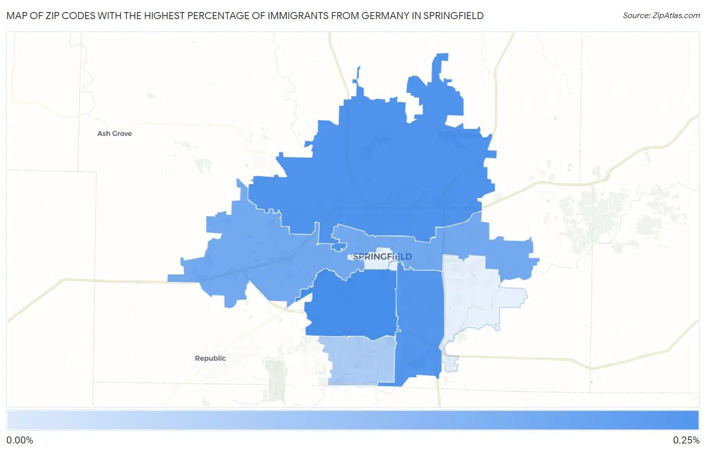 Zip Codes with the Highest Percentage of Immigrants from Germany in Springfield Map
