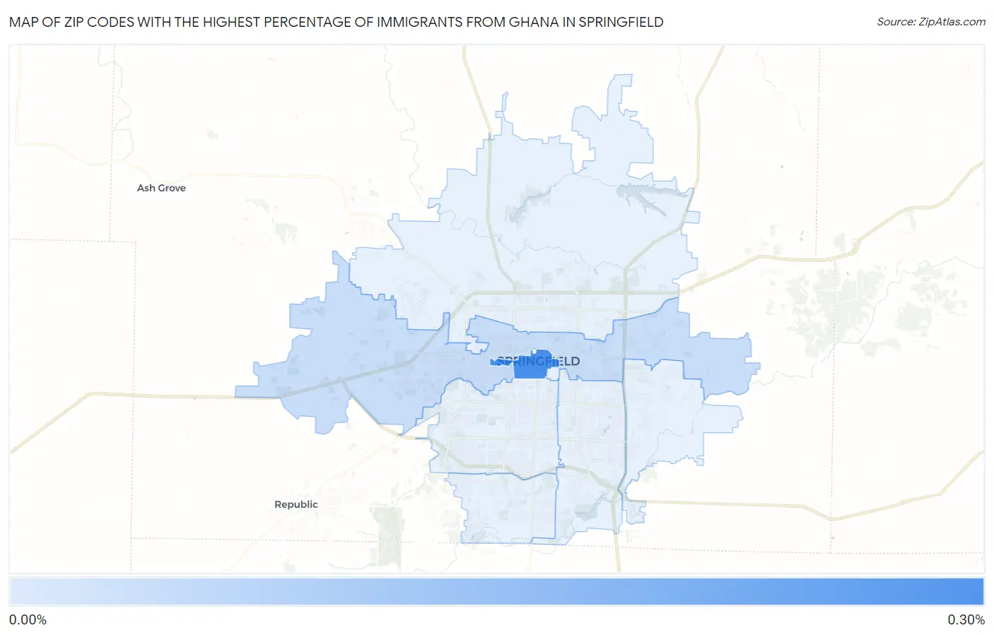 Zip Codes with the Highest Percentage of Immigrants from Ghana in Springfield Map