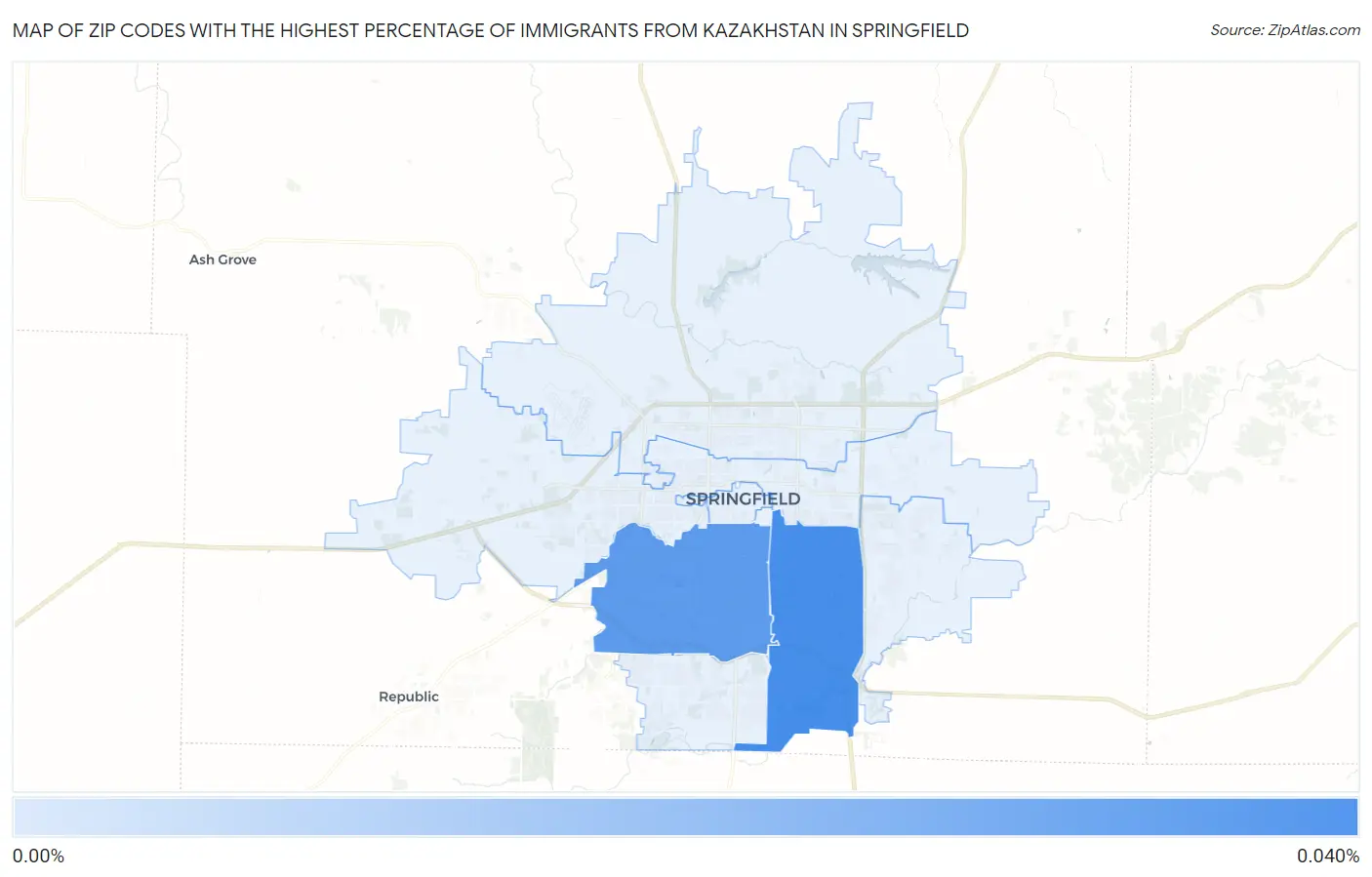 Zip Codes with the Highest Percentage of Immigrants from Kazakhstan in Springfield Map