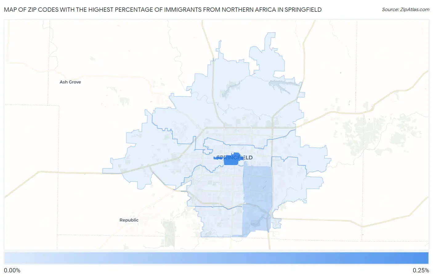 Zip Codes with the Highest Percentage of Immigrants from Northern Africa in Springfield Map