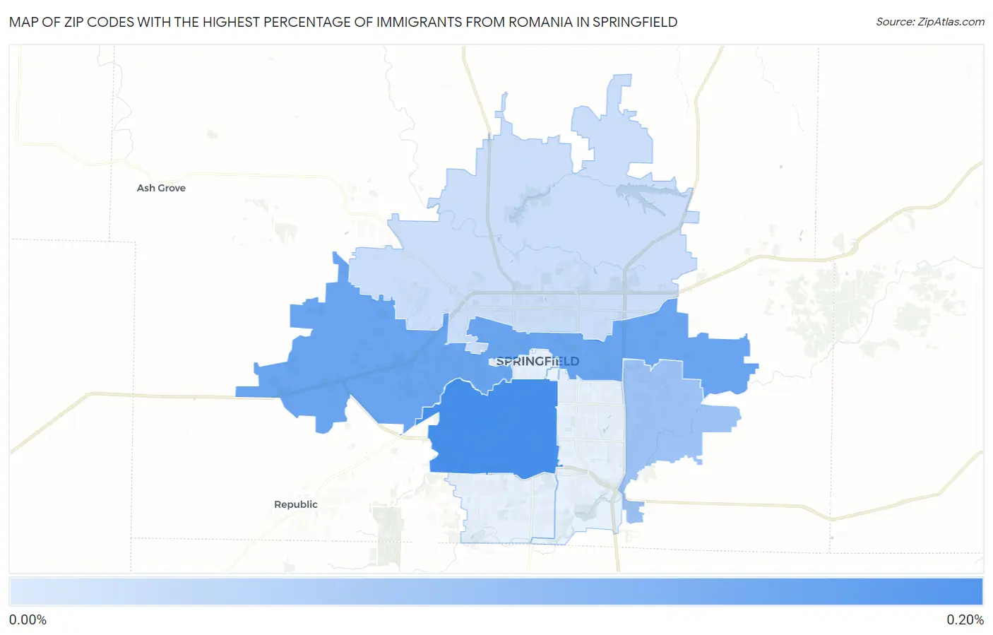 Zip Codes with the Highest Percentage of Immigrants from Romania in Springfield Map