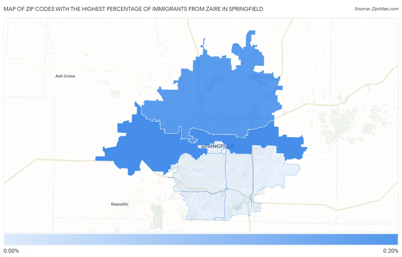 Zip Codes with the Highest Percentage of Immigrants from Zaire in Springfield Map