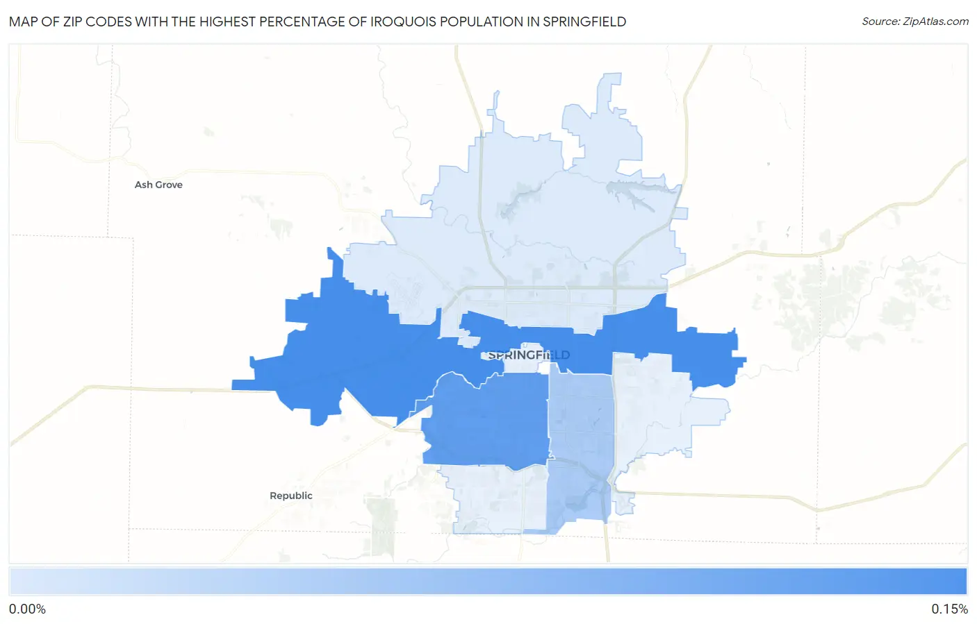 Zip Codes with the Highest Percentage of Iroquois Population in Springfield Map