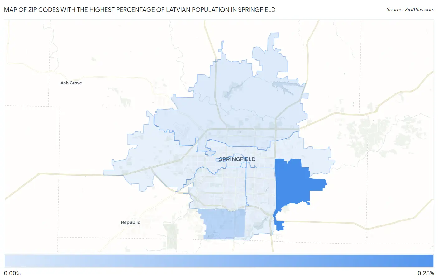 Zip Codes with the Highest Percentage of Latvian Population in Springfield Map