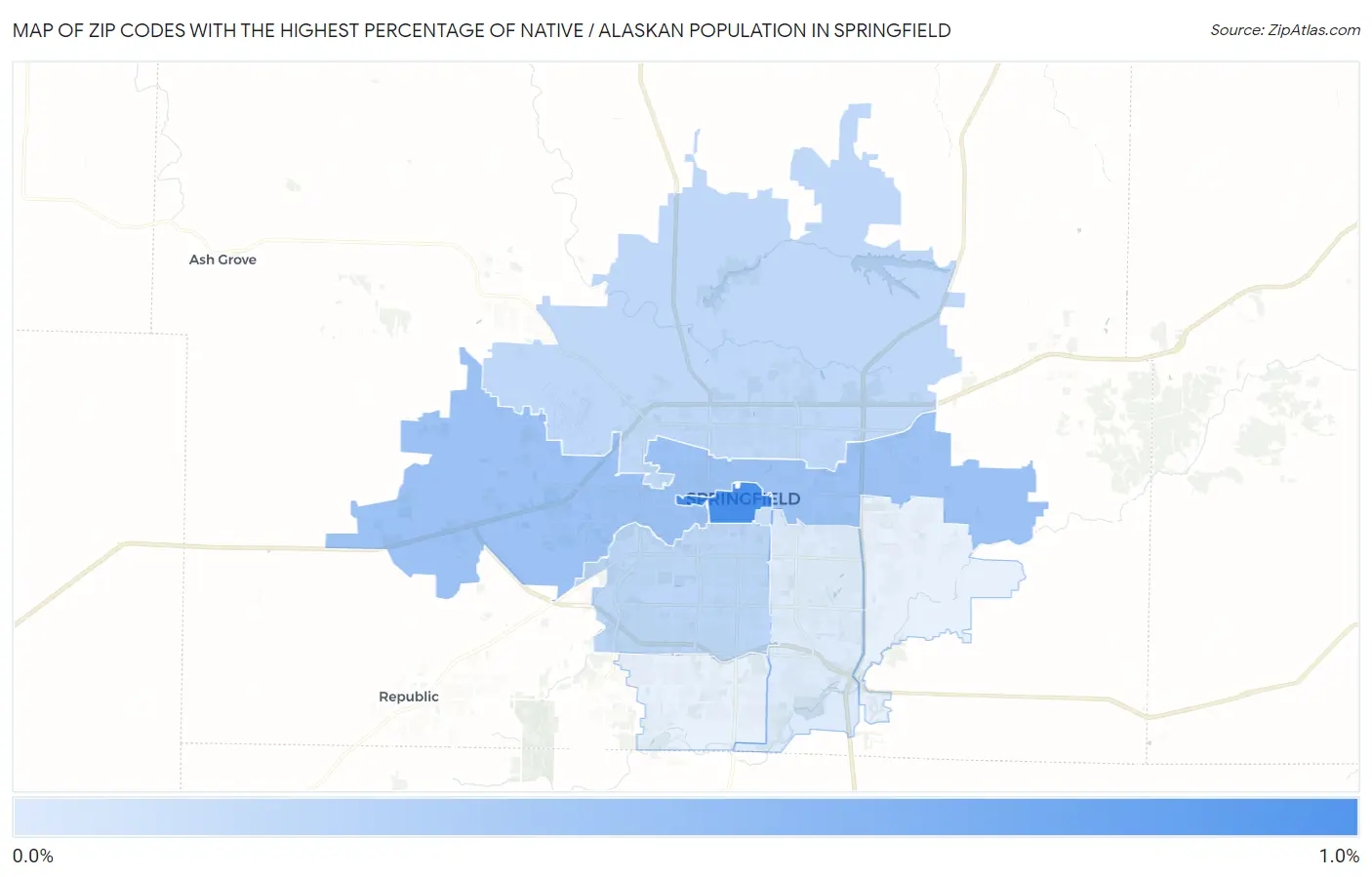 Zip Codes with the Highest Percentage of Native / Alaskan Population in Springfield Map