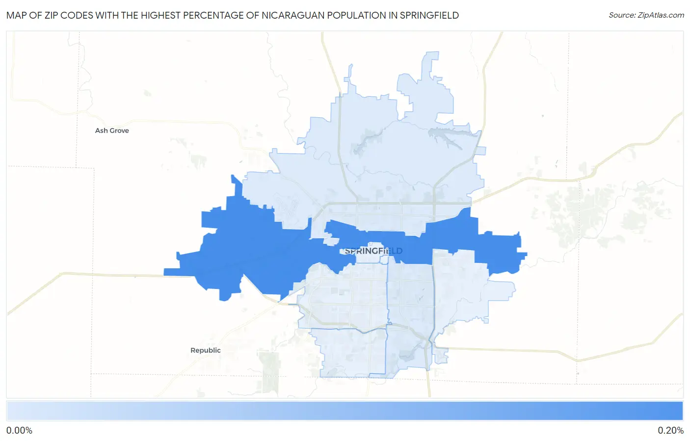 Zip Codes with the Highest Percentage of Nicaraguan Population in Springfield Map